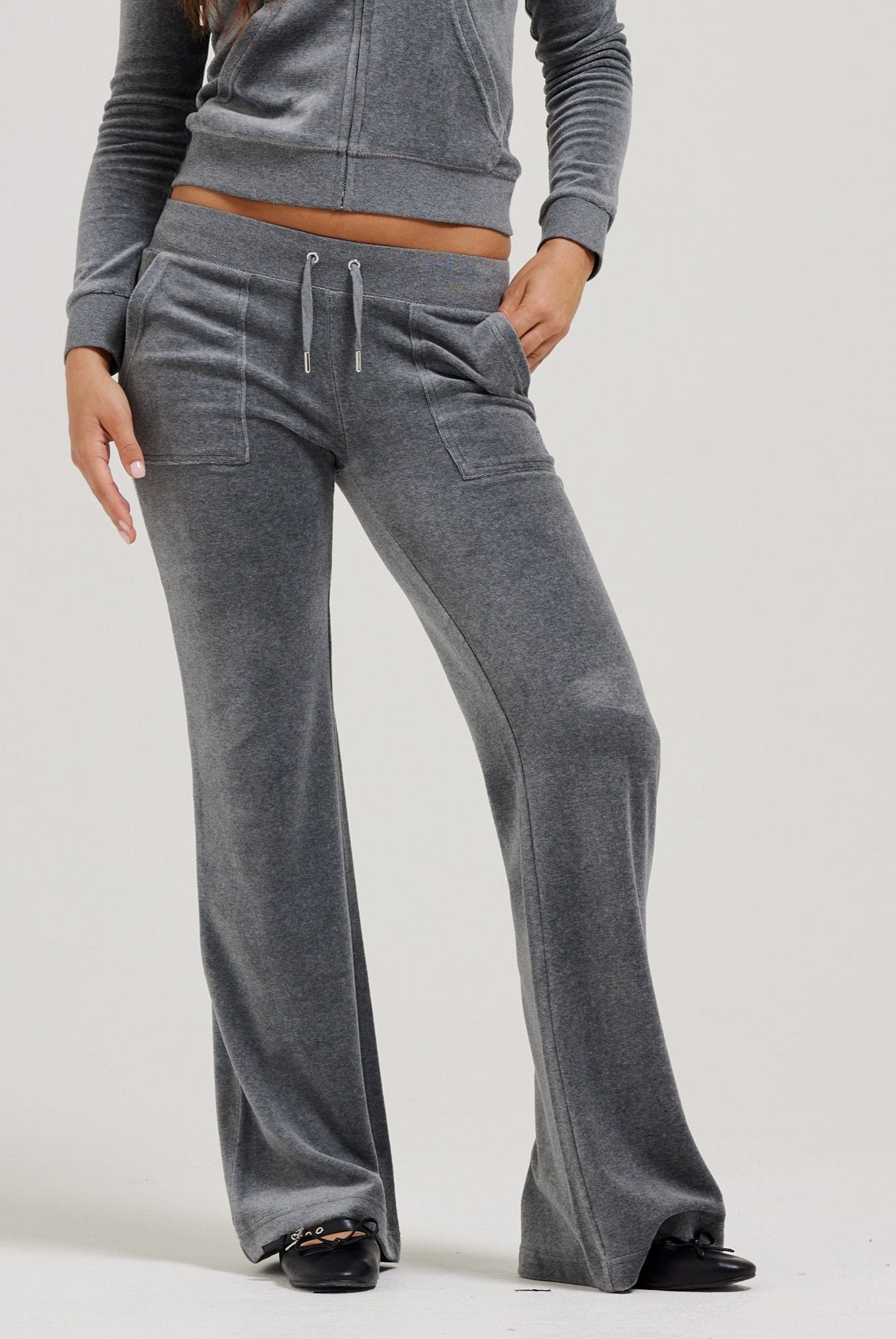 CHARCOAL MARL LOW RISE FLARE CLASSIC VELOUR TRACK PANT Juicy Couture UK