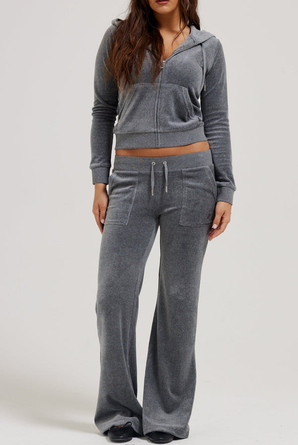 CHARCOAL MARL LOW RISE FLARE CLASSIC VELOUR TRACK PANT