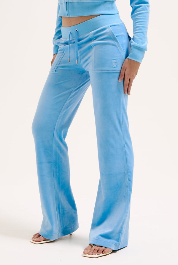 ALASKAN BLUE LOW RISE FLARE CLASSIC VELOUR TRACK PANT