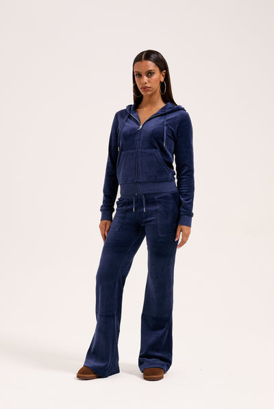DARK BLUE MARL LOW RISE VELOUR TRACK PANTS