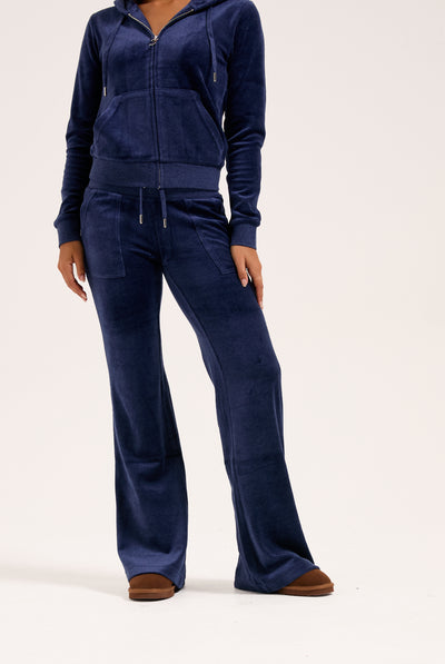 DARK BLUE MARL LOW RISE VELOUR TRACK PANTS