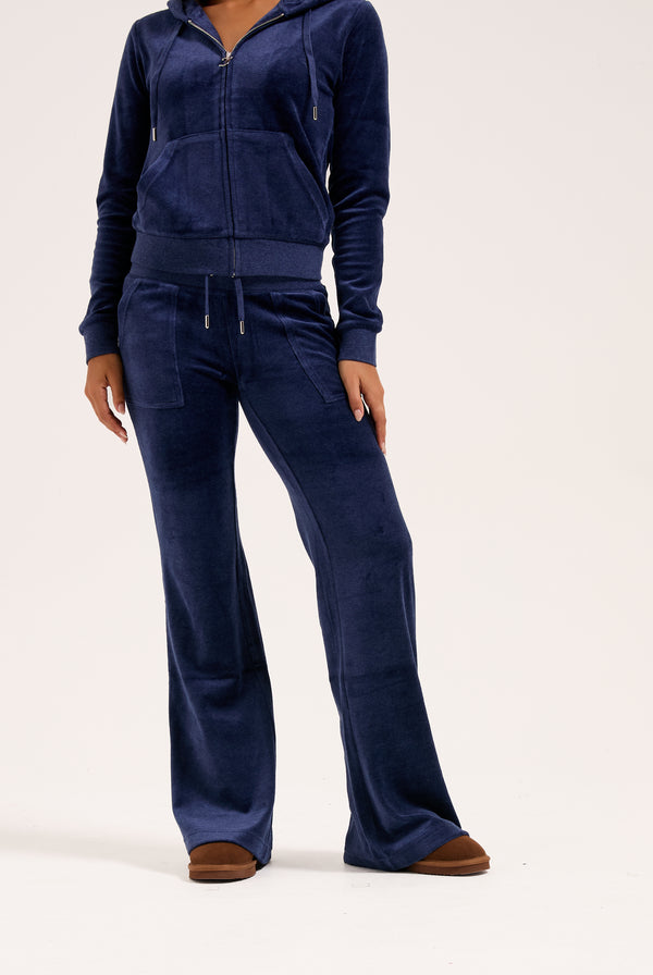 DARK BLUE MARL LOW RISE VELOUR TRACK PANTS