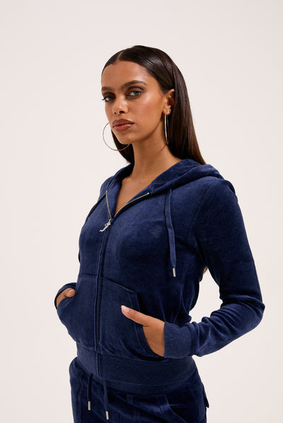 DARK BLUE MARL COTTON VELOUR ROBERTSON HOODIE