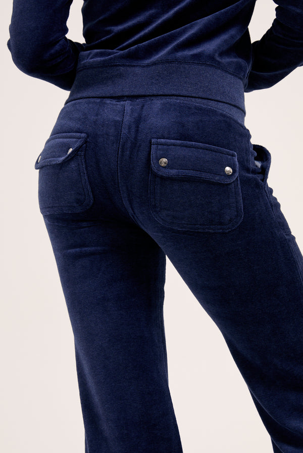 DARK BLUE MARL LOW RISE VELOUR TRACK PANTS