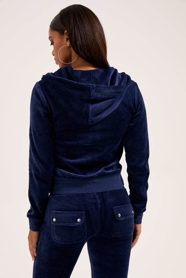 DARK BLUE MARL COTTON VELOUR ROBERTSON HOODIE