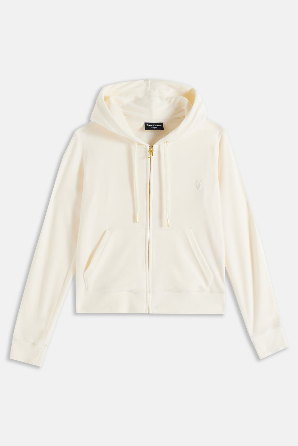 Displays the Cream & Gold 'Juicy' branded velour Robertson hoodie 
