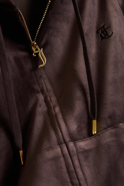 Displays the Java & Gold 'Juicy' branded classic velour Robertson hoodie featuring the juicy zip and branding 
