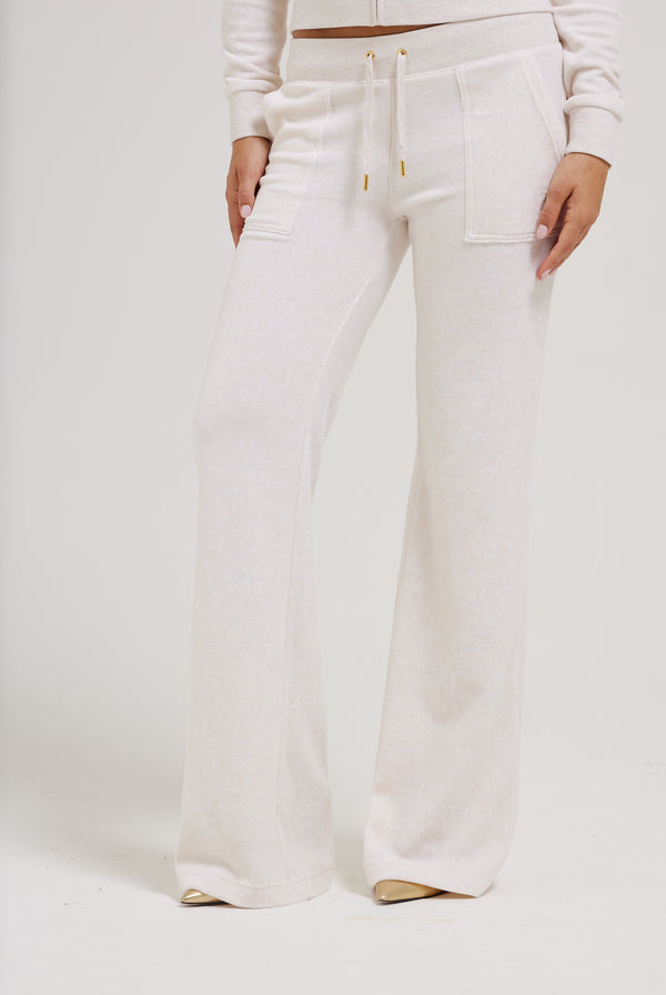 OATMEAL MARL & GOLD LOW RISE FLARE CLASSIC VELOUR TRACK PANT