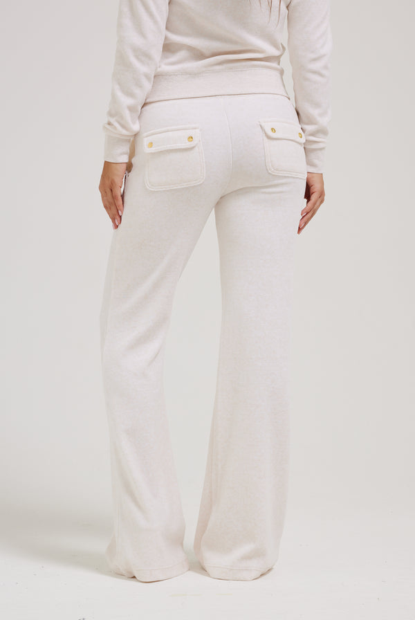 OATMEAL MARL & GOLD LOW RISE FLARE CLASSIC VELOUR TRACK PANT