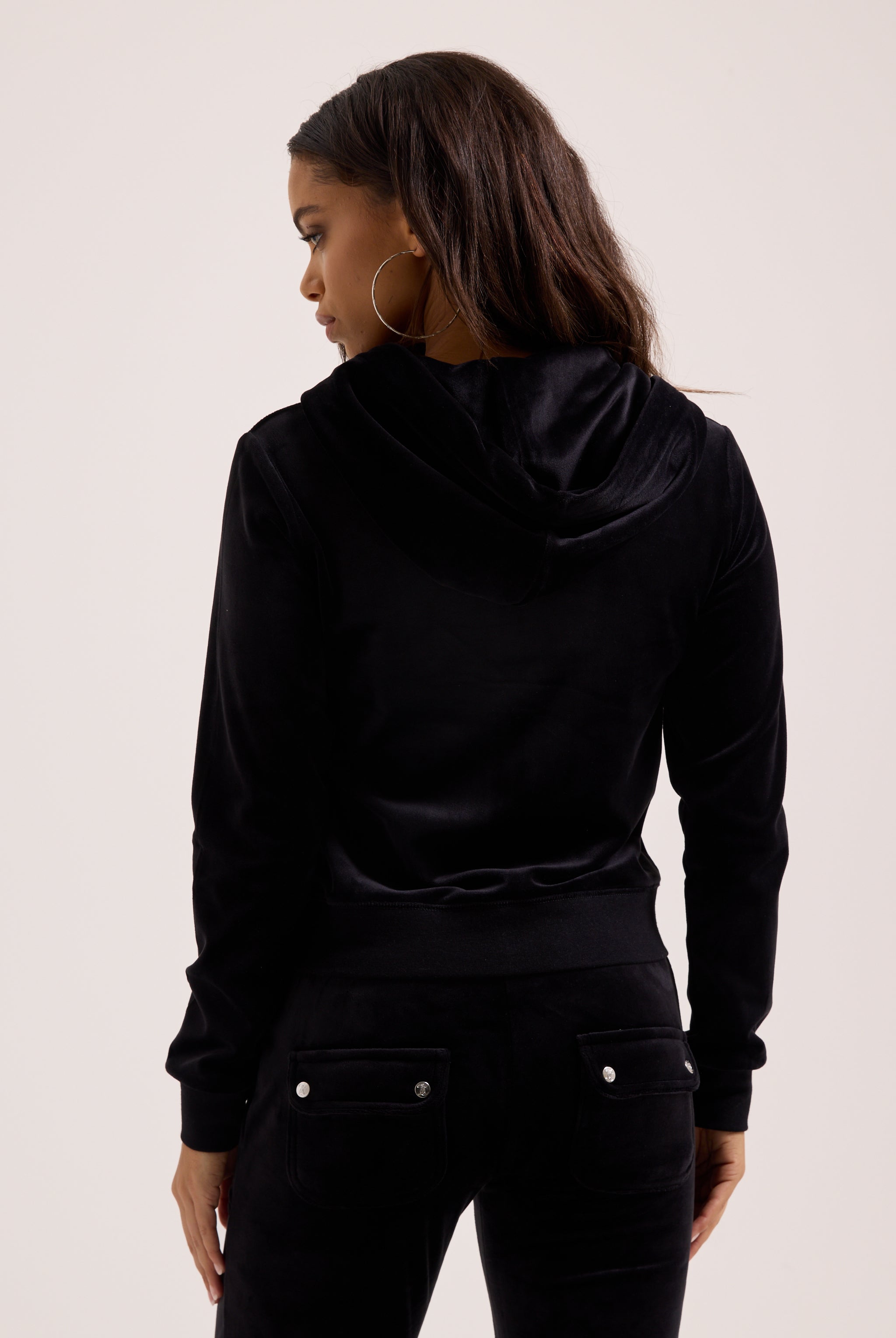 トップス enof velour jersey zip tops black Women's Black Velour Zip-Up Slim Fit Hoodie – Juicy Couture UK