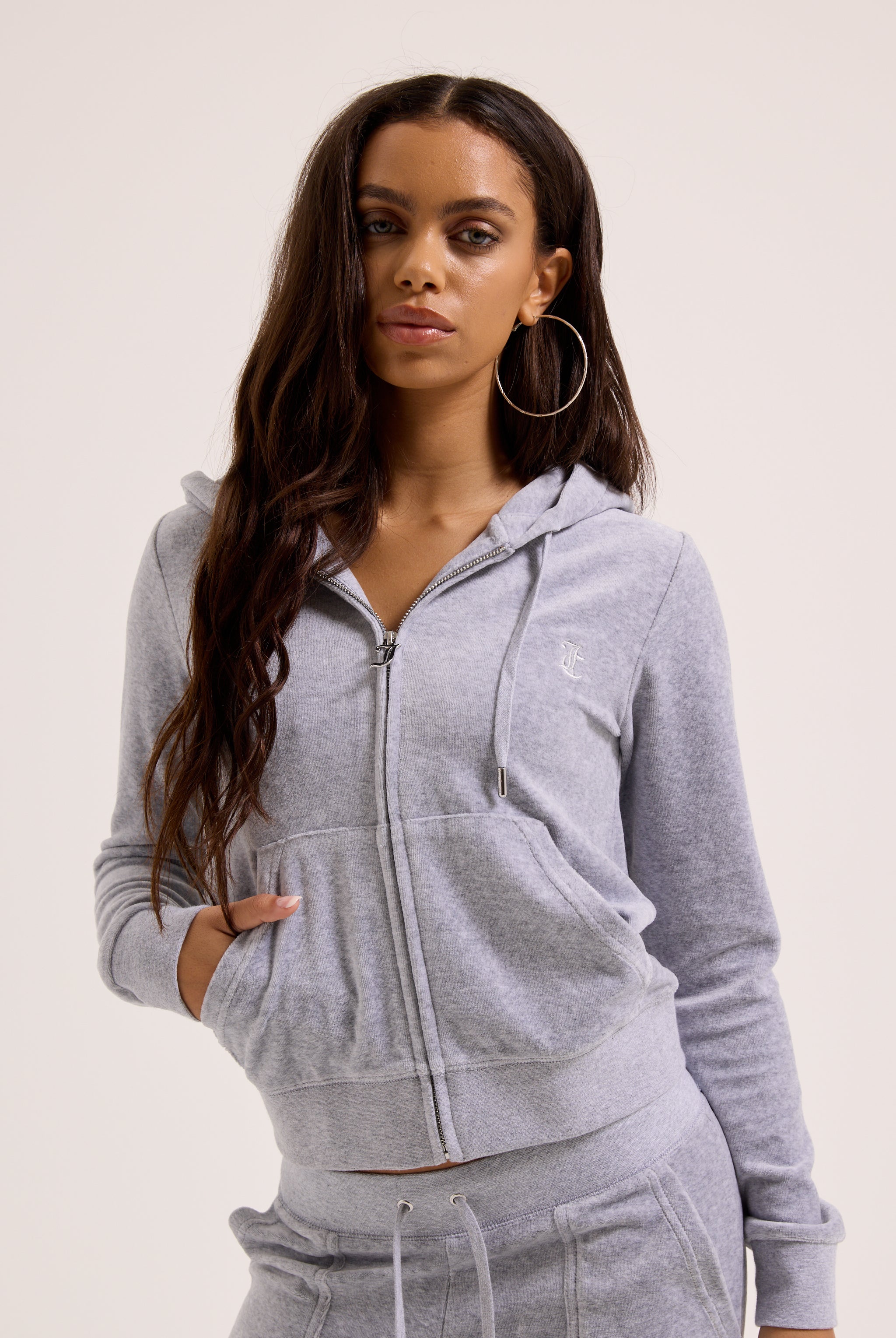 トップス velours set up hoodie silver glitter y2k Silver Marl Velour Zip-Up Slim Fit Hoodie – Juicy Couture UK