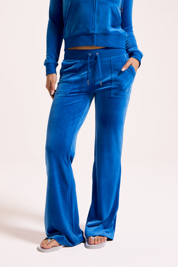 PRINCESS BLUE LOW RISE VELOUR TRACK PANTS