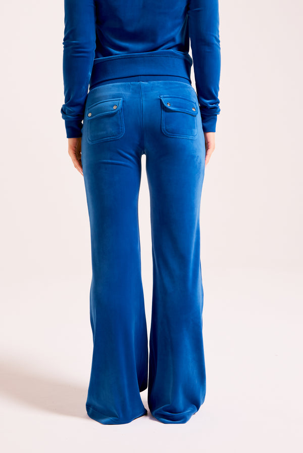 PRINCESS BLUE LOW RISE VELOUR TRACK PANTS