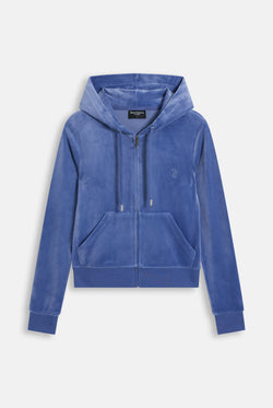 Displays the Grey Blue 'Juicy' branded classic velour Robertson hoodie 