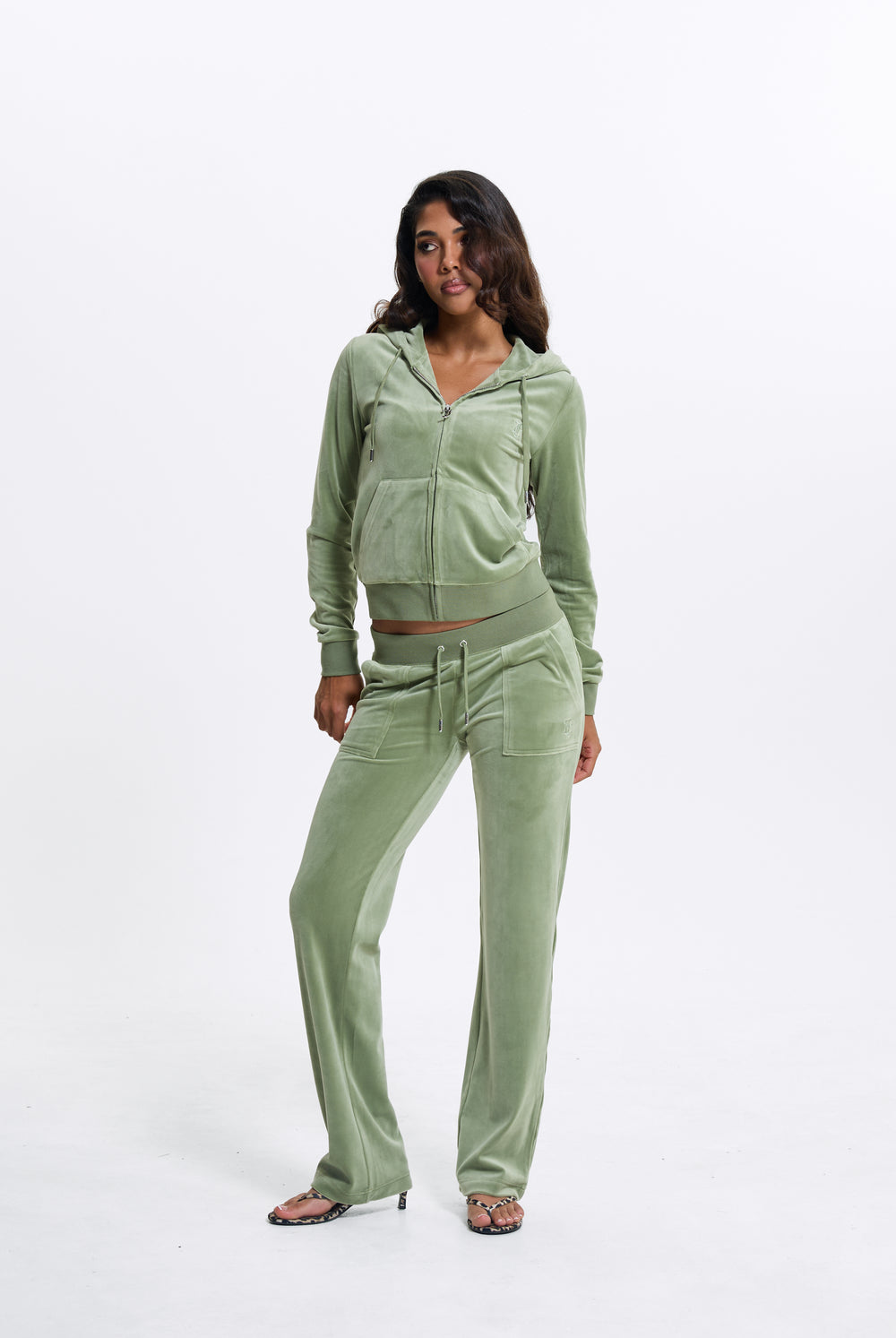 Oil Green Classic Velour Del Ray Pocketed Bottoms