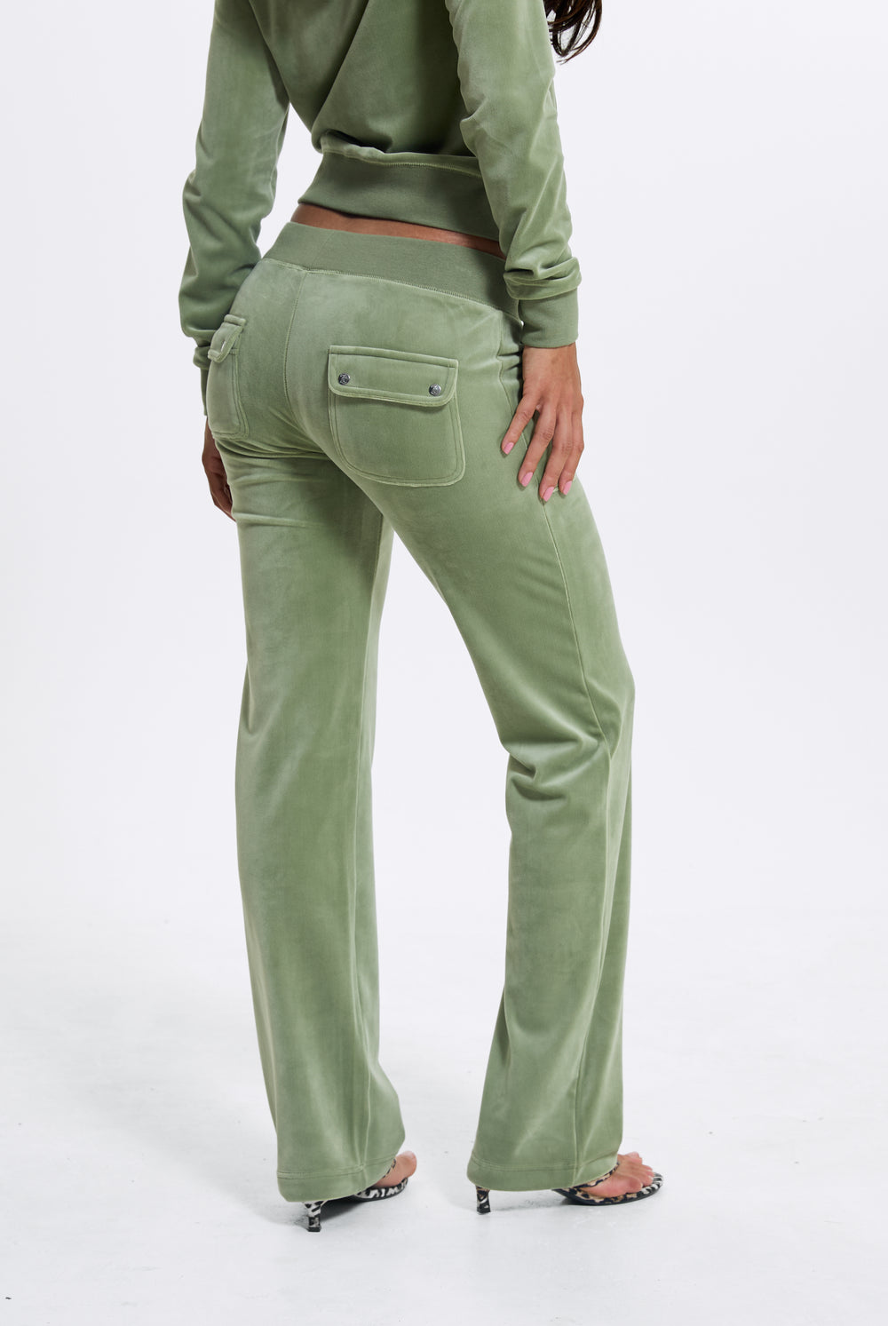 Oil Green Classic Velour Del Ray Pocketed Bottoms