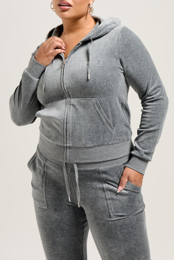 CHARCOAL MARL COTTON VELOUR ROBERTSON HOODIE