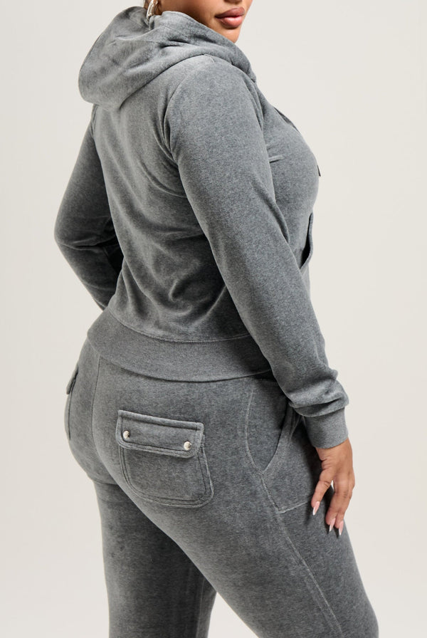 CHARCOAL MARL COTTON VELOUR ROBERTSON HOODIE