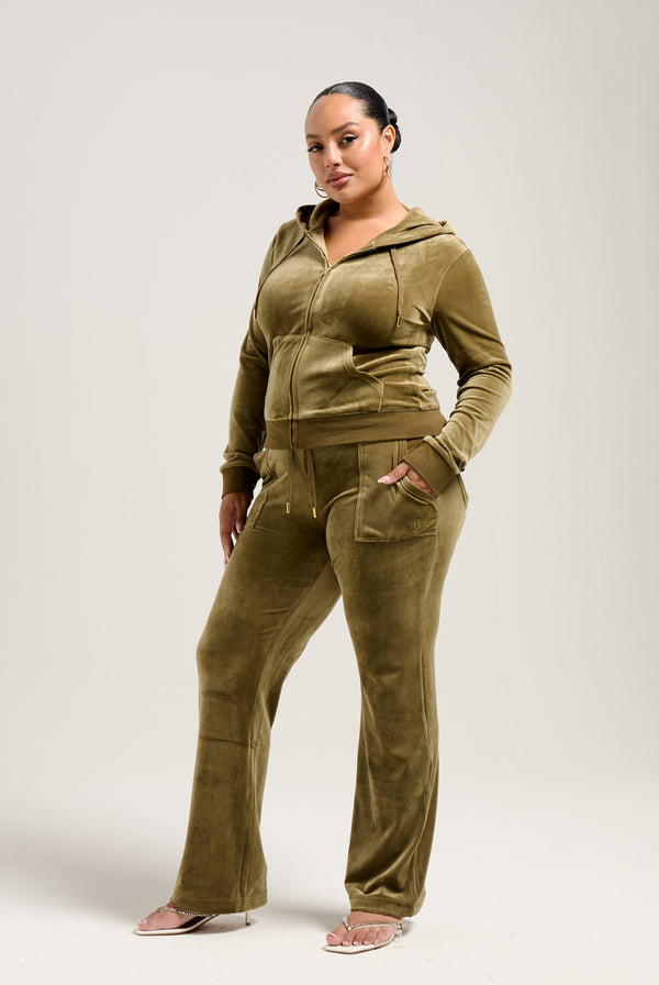 DARK OLIVE & GOLD CLASSIC VELOUR DEL RAY POCKETED BOTTOMS
