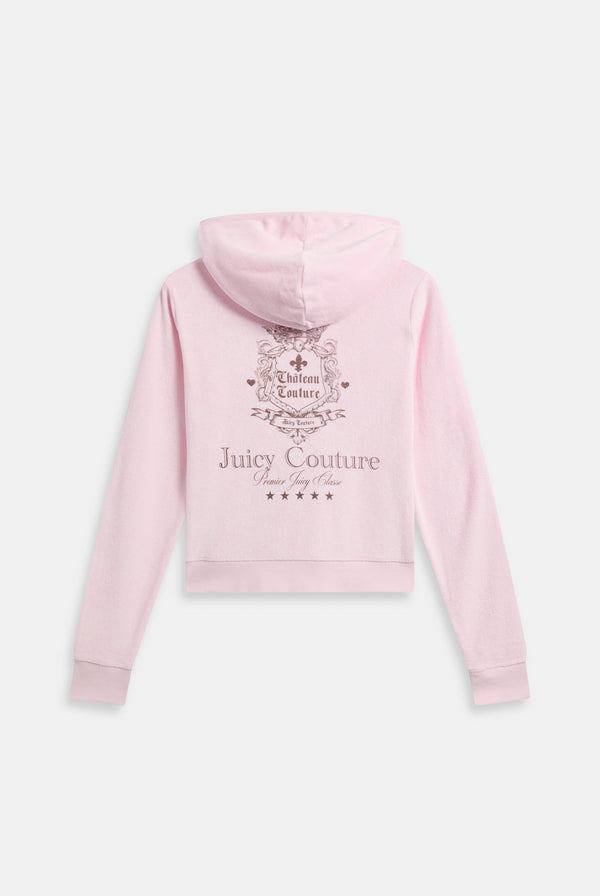 Displays the Cherry Blossom Towelling 'Juicy' branded chateau hoodie 