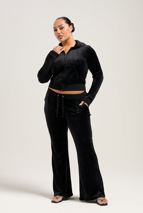 BLACK ULTRA LOW RISE BAMBOO VELOUR HERITAGE POCKETED BOTTOMS