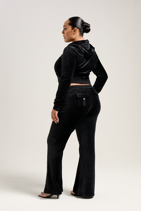 BLACK ULTRA LOW RISE BAMBOO VELOUR HERITAGE POCKETED BOTTOMS