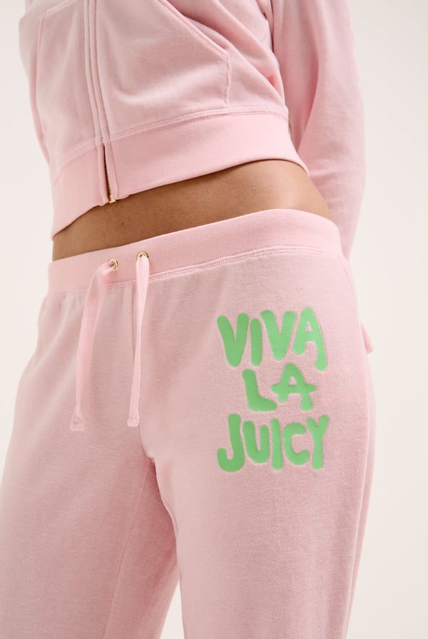 JUICY PINK VIVA LA JUICY ULTRA LOW RISE BAMBOO VELOUR HERITAGE BOTTOMS