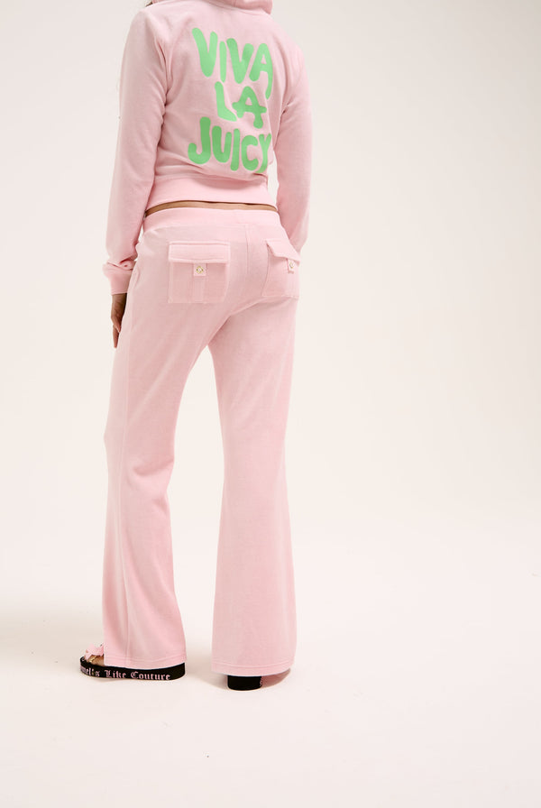 JUICY PINK VIVA LA JUICY ULTRA LOW RISE BAMBOO VELOUR HERITAGE BOTTOMS