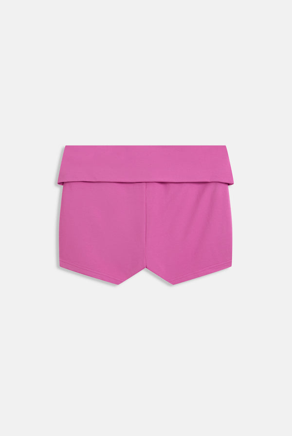 Displays the Super Pink Luxury 'juicy' branded jersey roll down diamanté shorts 