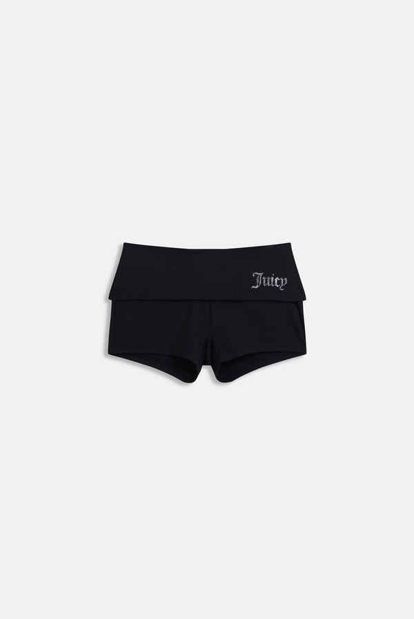 BLACK LUXURY JERSEY ROLL DOWN DIAMANTE SHORTS