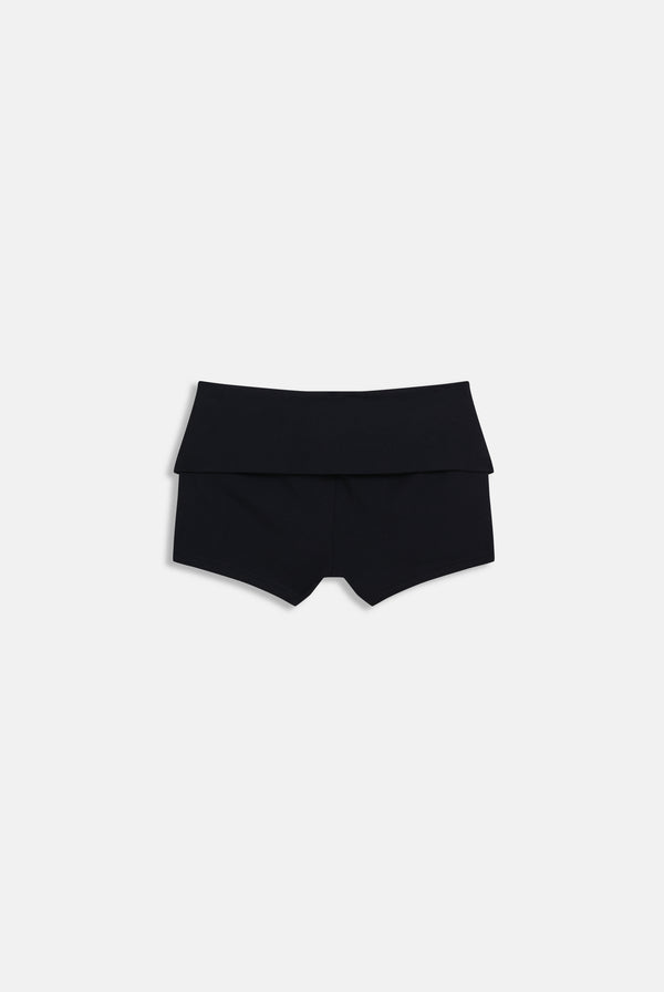 BLACK LUXURY JERSEY ROLL DOWN DIAMANTE SHORTS
