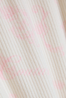 Displays the Marshmallow 'Juicy' branded Rose Rib Pyjama Set features close up on the details