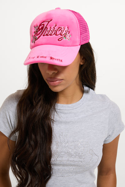 Hot Pink Rose Velour Trucker Cap