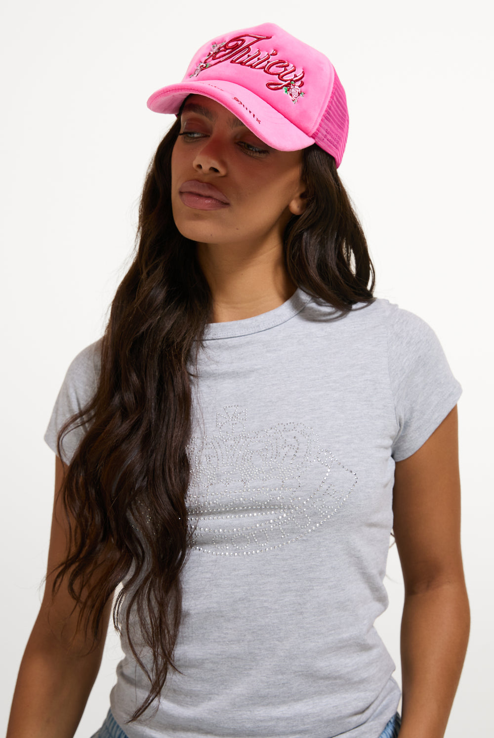 Hot Pink Rose Velour Trucker Cap