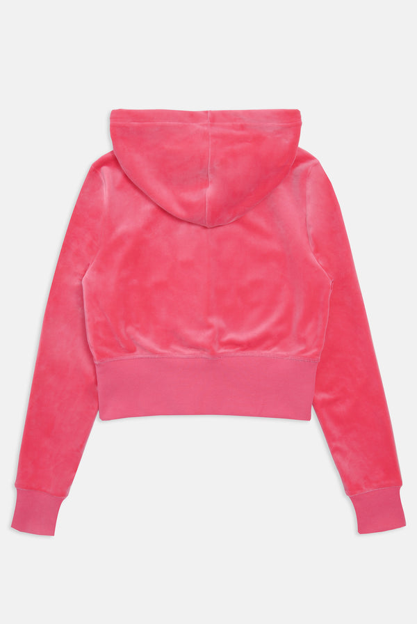 HOT PINK ROSE RECYCLED VELOUR CORSET HOODIE