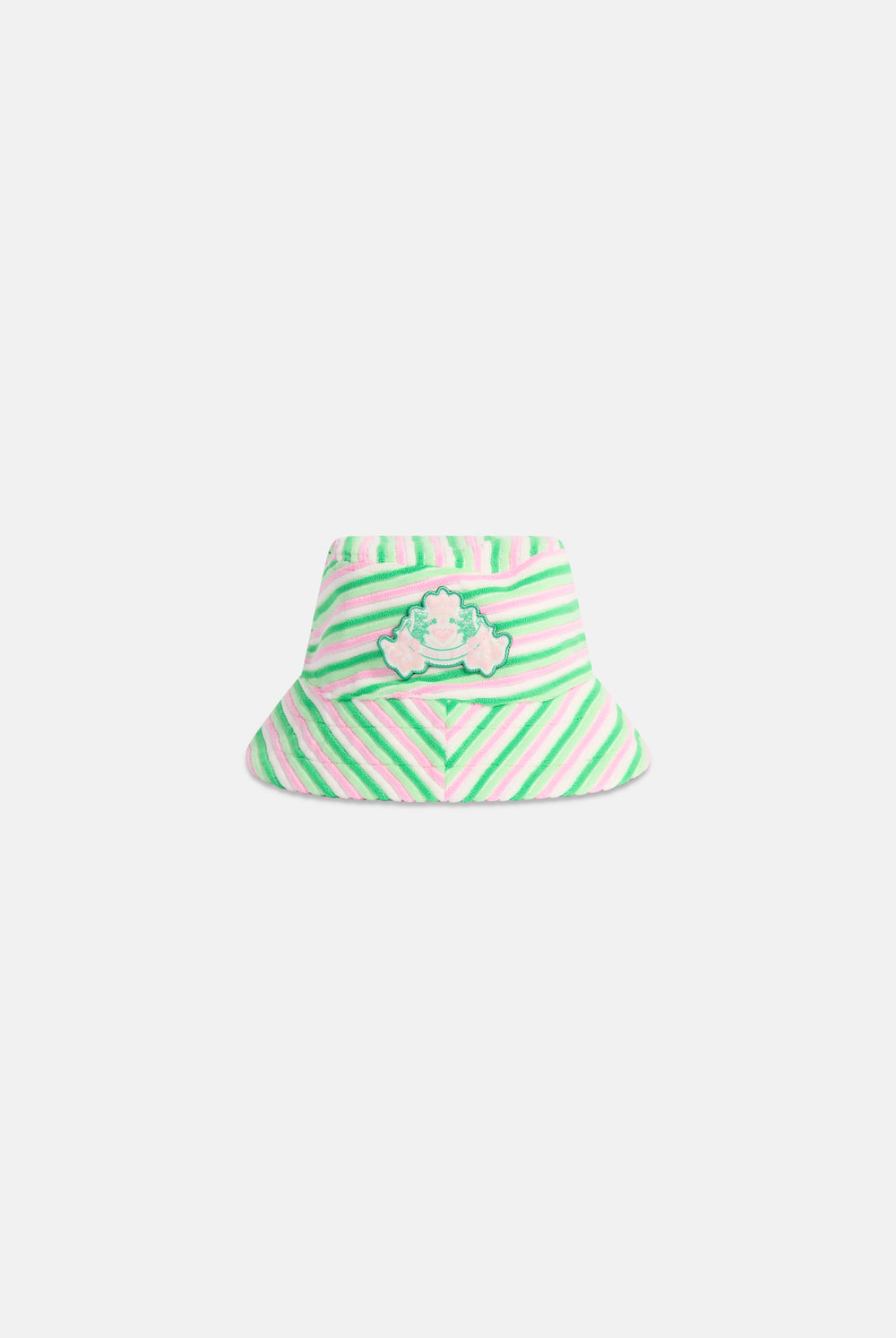 Displays the Azalea pink Roxy & Juicy couture reversible bucket hat  