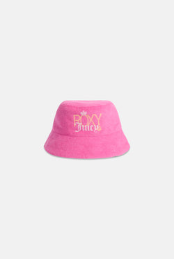 Displays the Azalea pink Roxy & Juicy couture reversible bucket hat  
