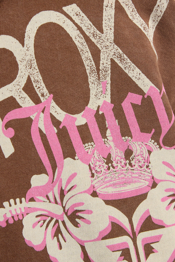 Displays the Tiramisu Roxy & Juicy couture boxy hoodie featuring Roxy x juicy Couture 