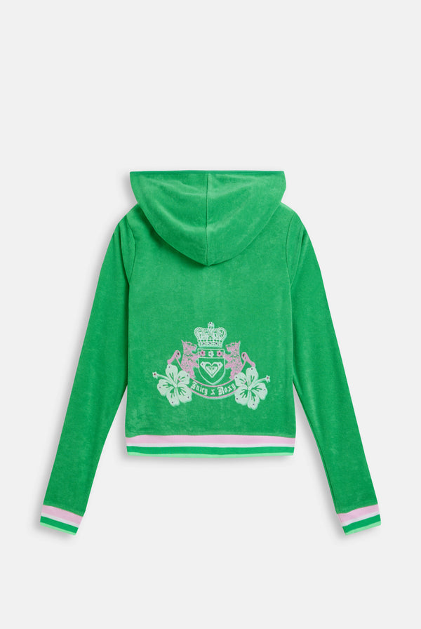 Displays the island green Roxy & Juicy Couture Terry towelling hoodie 