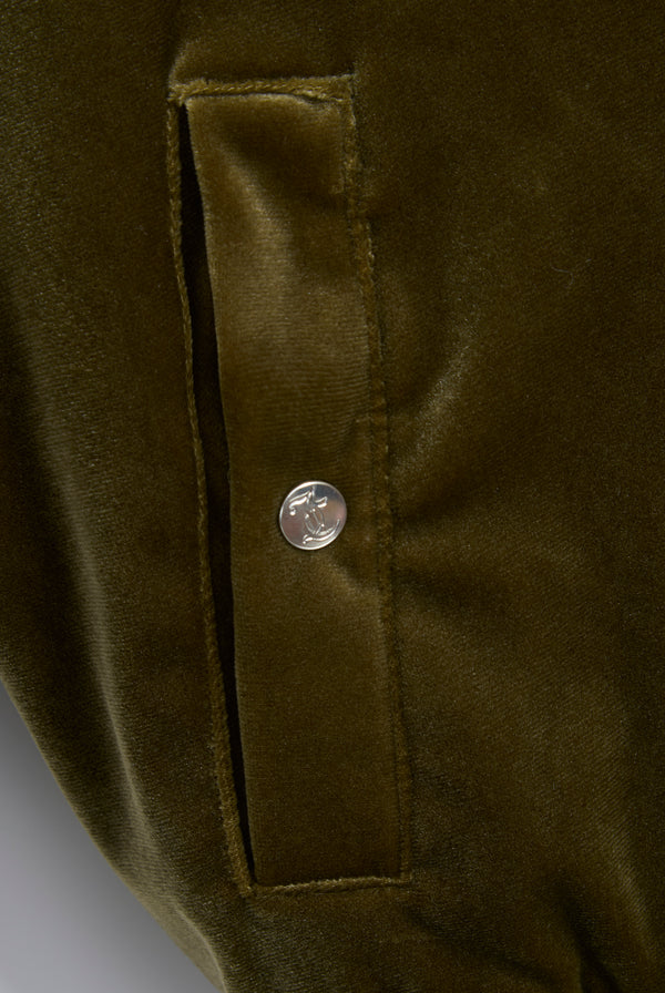 DARK OLIVE VELOUR DIAMANTÉ BOMBER JACKET