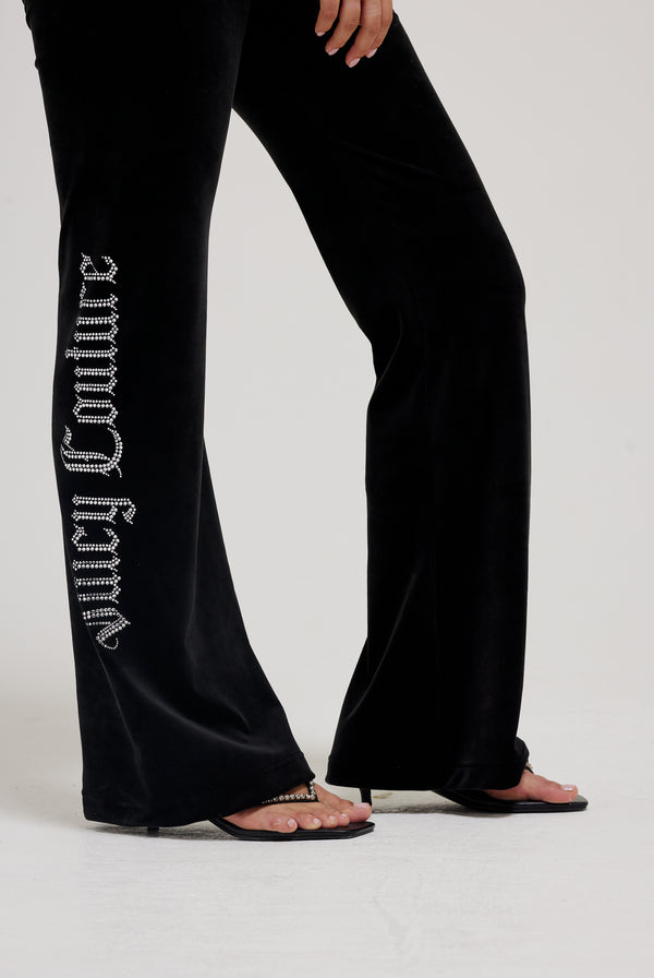 BLACK SACRED HEART DIAMANTÉ CLASSIC VELOUR LOW RISE TRACK PANTS