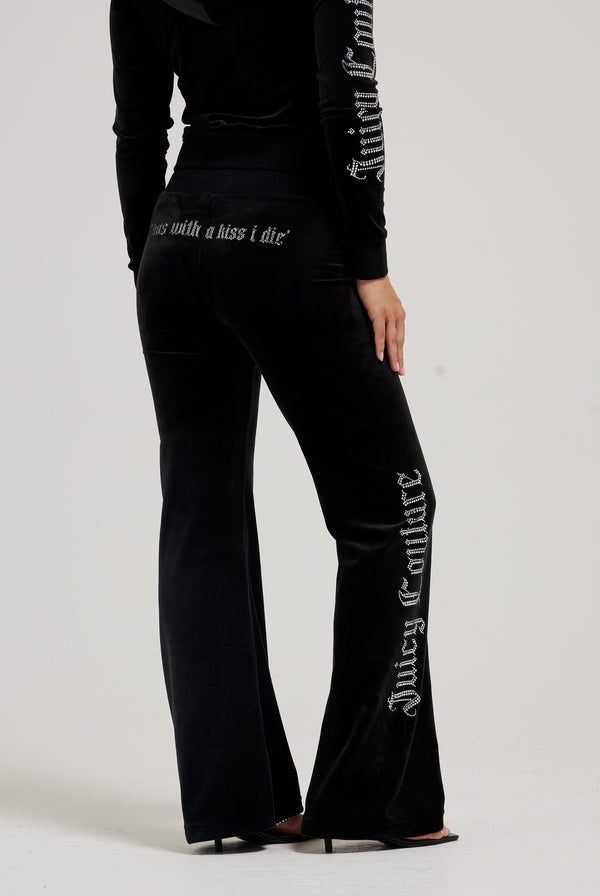 BLACK SACRED HEART DIAMANTÉ CLASSIC VELOUR LOW RISE TRACK PANTS