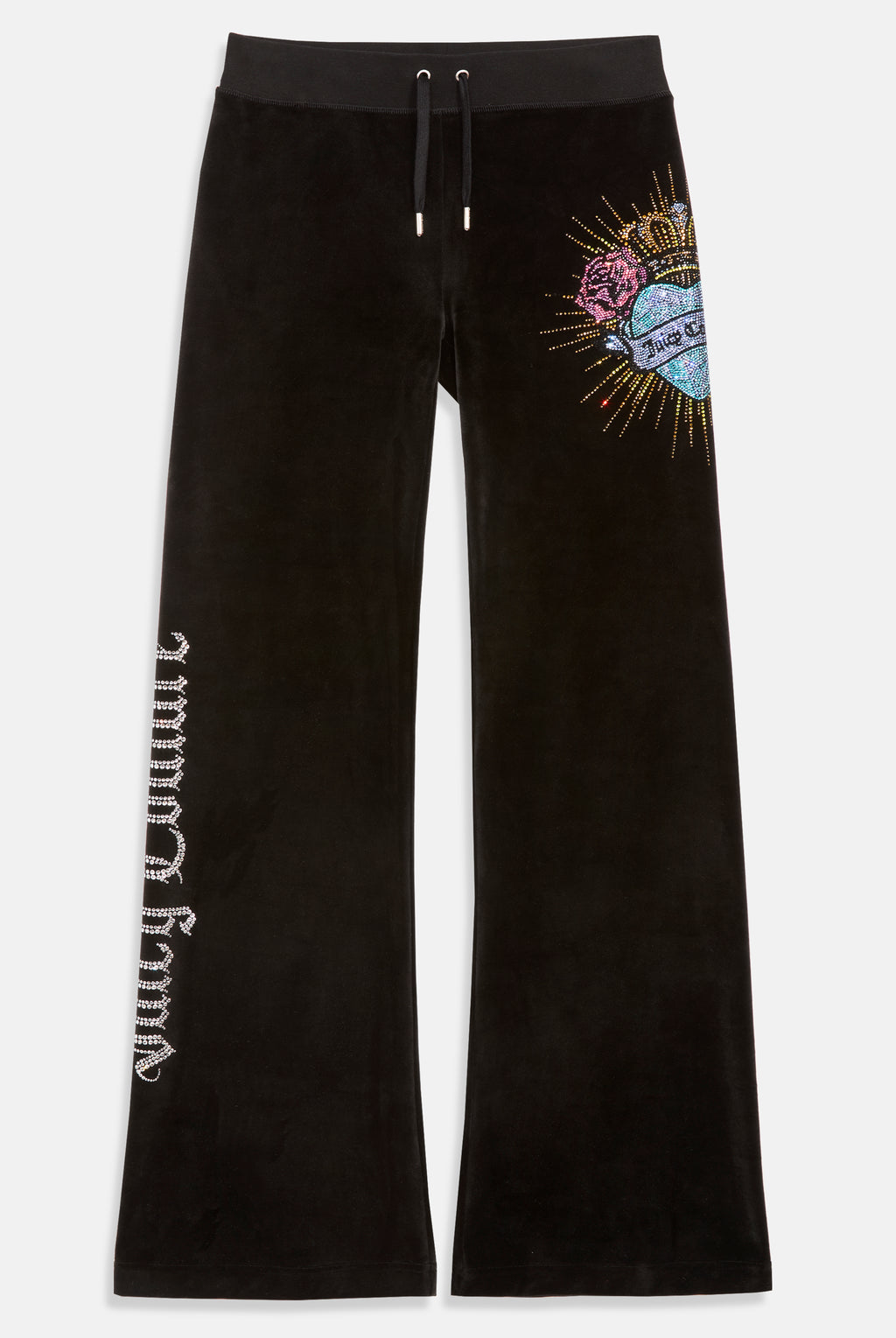 BLACK SACRED HEART DIAMANTÉ CLASSIC VELOUR LOW RISE TRACK PANTS