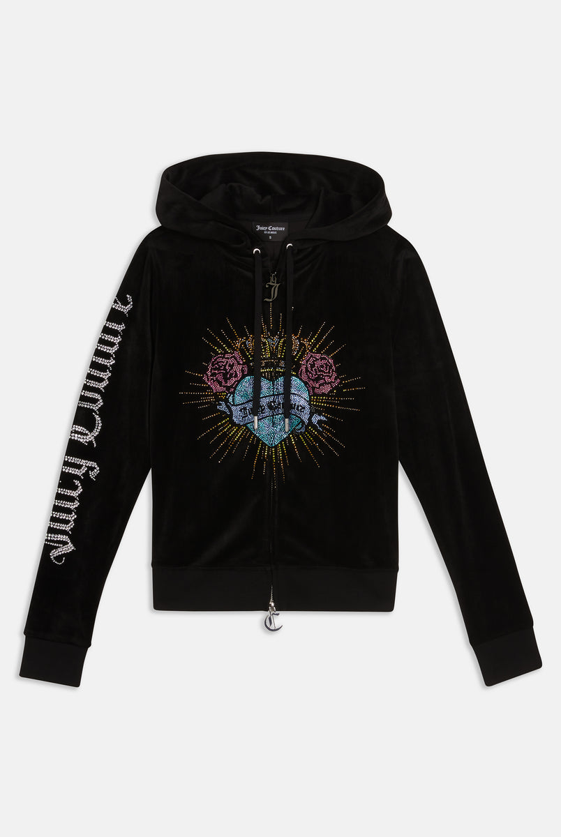 BLACK SACRED HEART DIAMANTE CLASSIC VELOUR HOODIE – Juicy Couture UK