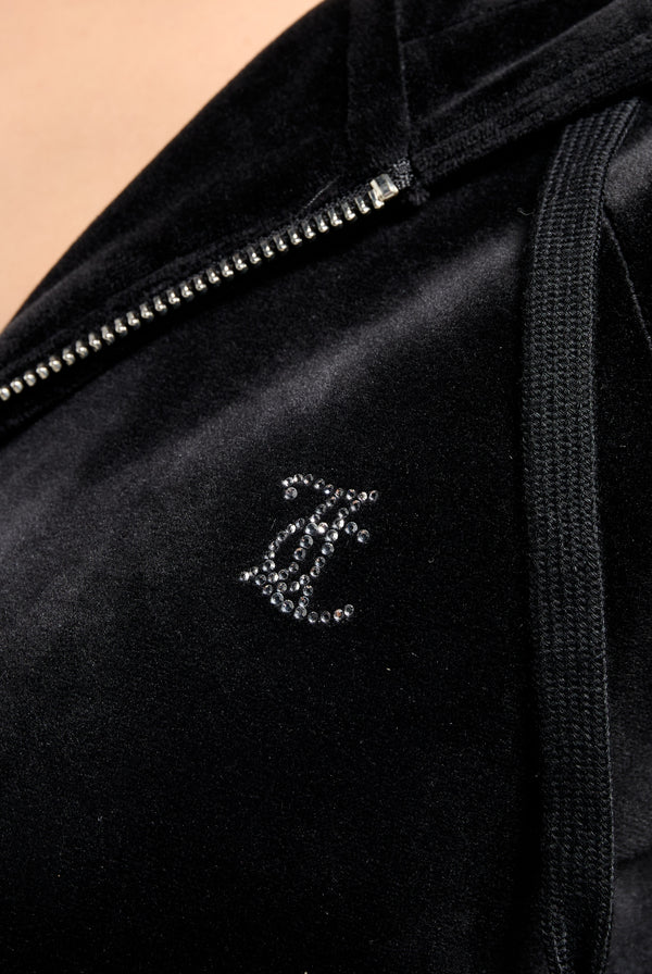 'SAGITTARIUS' BLACK DIAMANTÉ VELOUR ZIP-THROUGH HOODIE