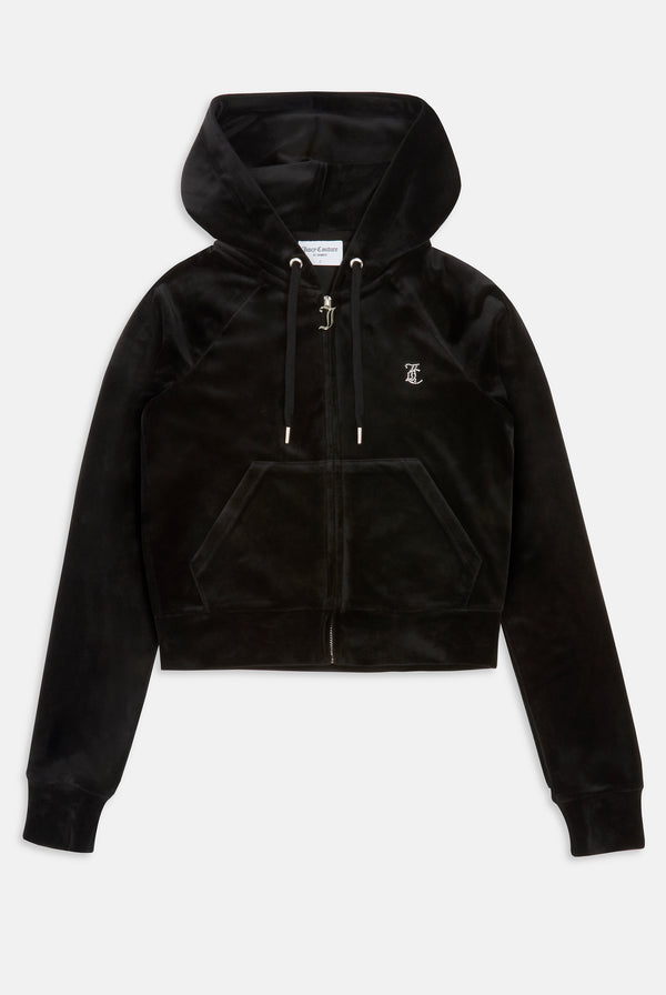 'SAGITTARIUS' BLACK DIAMANTÉ VELOUR ZIP-THROUGH HOODIE
