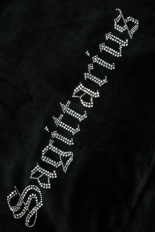 'SAGITTARIUS' BLACK DIAMANTÉ VELOUR ZIP-THROUGH HOODIE