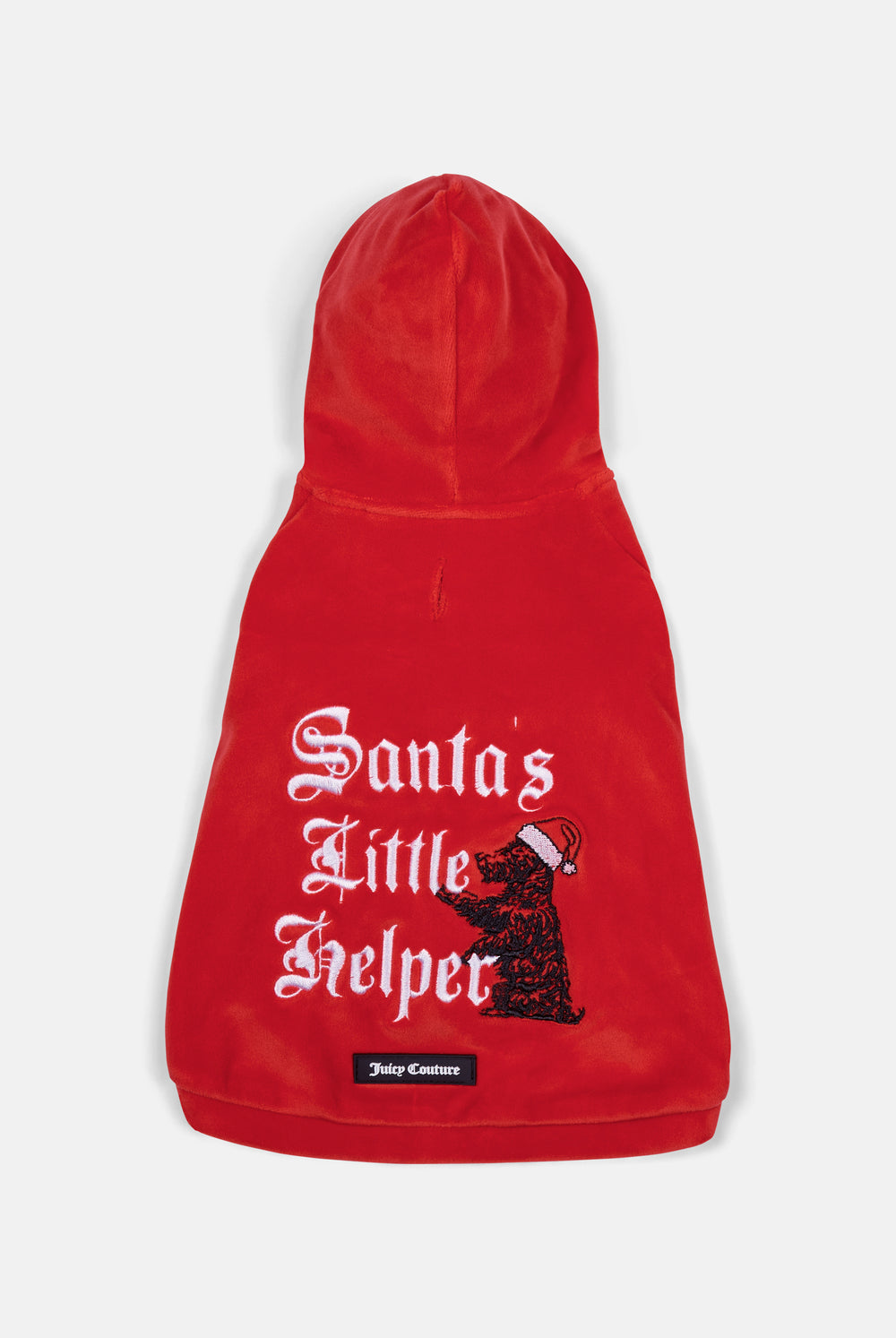 Displays the Toreador 'Juicy' branded Santa's Little Helper Pet Hoodie