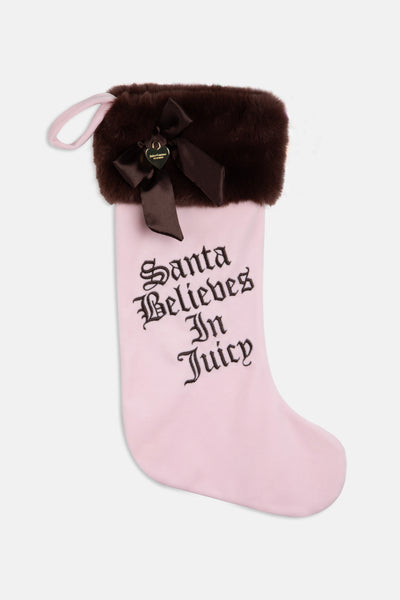 ALMOND BLOSSOM SANTA BELIEVES VELOUR STOCKING