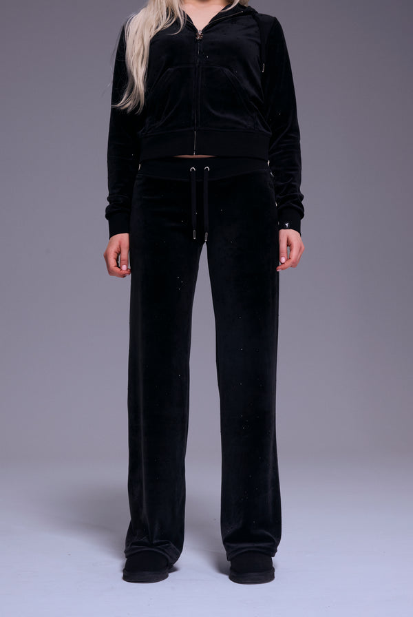 DISNEY | BLACK ALL OVER DIAMANTE VELOUR LOW RISE FLARE